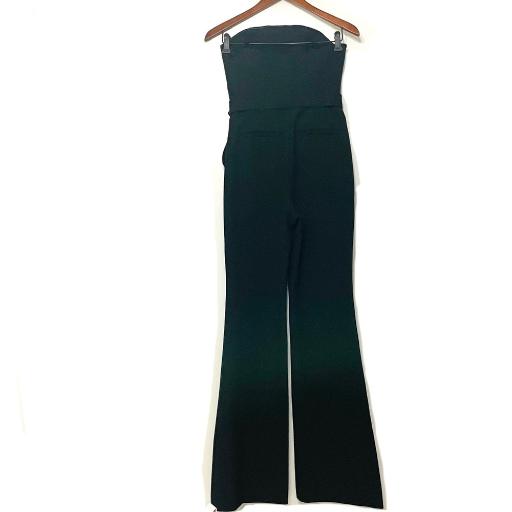 ALC Strapless Apron Front Black Tailored Belted Widish Leg Jumpsuit - Picture 6 of 16